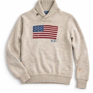 Ralph Lauren Cream American Flag Crewneck Sweater